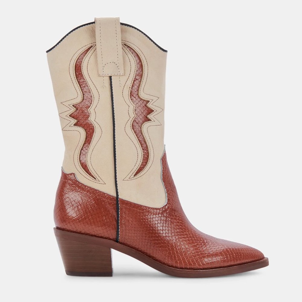 NWT Dolce Vita - SUZZY Western Boots - Brown / Ivory Leather